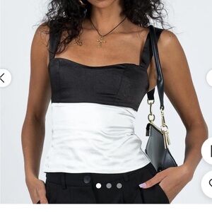 Princess Polly Black and White Satin Top Size 2